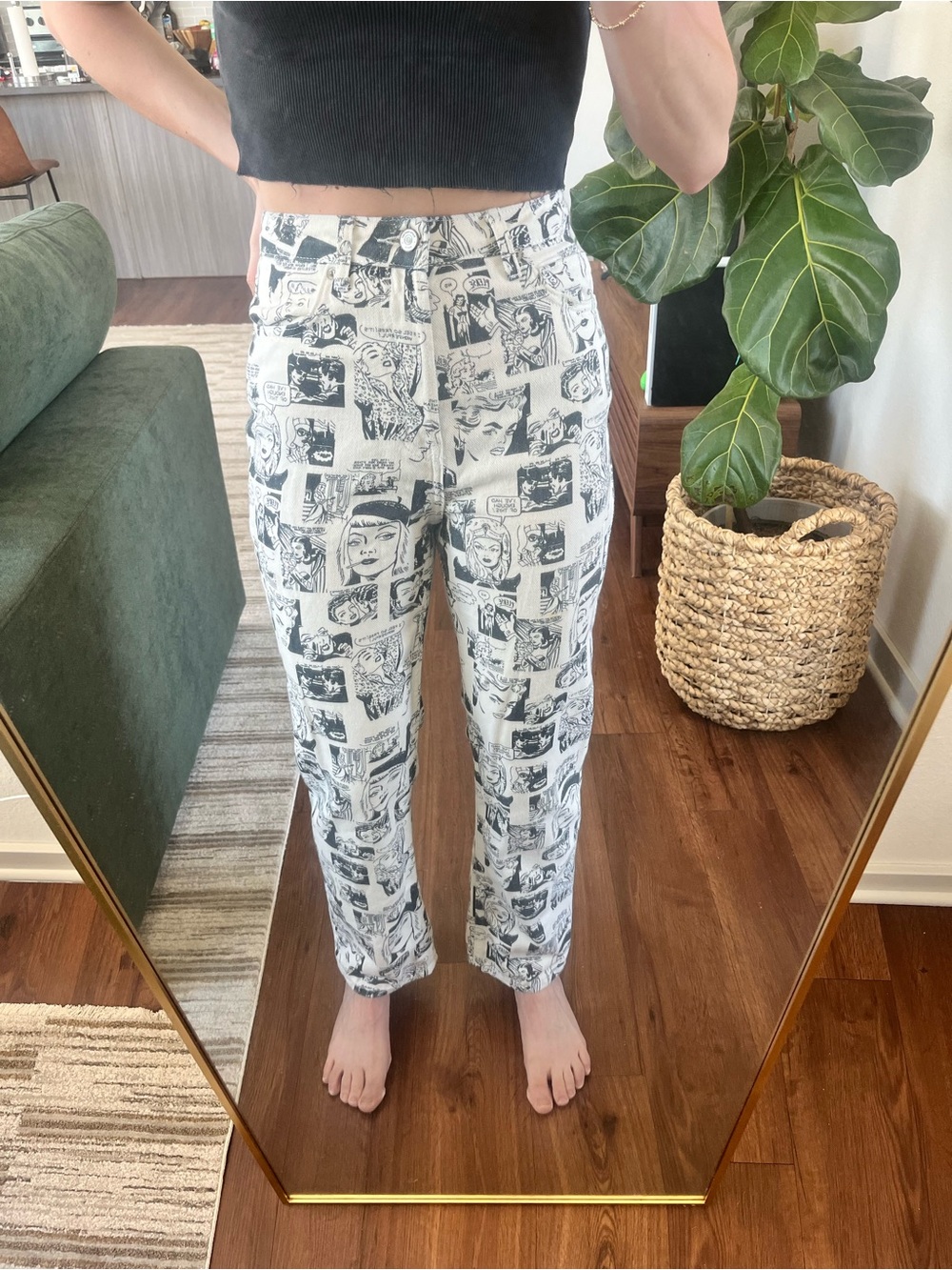 Reformation Black & White Comic-Print Corduroy woman’s pants